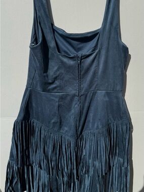 Suede Blue Fringe Mini Trixxi Dress Large Sleeveless Boots Cowboy Wrangler Style